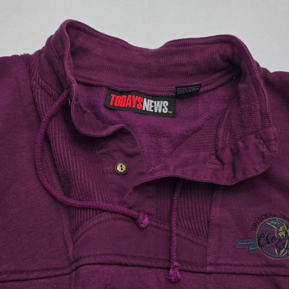 Vintage Todays News Purple Mock Neck Button Pullover Sweatshirt Mens Large - Picture 3 of 11